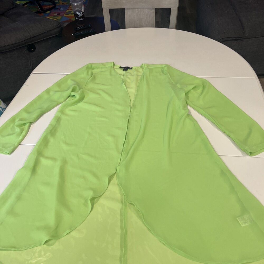 JW Style kaftan Long sleeves open front boho top Sheer coverup Lime Green medium